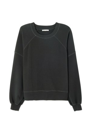 Zwarte sweatshirt met een ronde halslijn, ribbels bij de mouwen en een rechte zoom. Gemaakt van zachte stof met een gladde textuur en naaddetails.