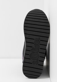 Semelle de chaussure noire avec des rainures horizontales et le logo "s.Oliver" embossé, indiquant la taille 37, sur un fond blanc à coins.