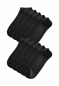 Schwarzes Socken-Set für die Knöchel mit einer glatten Textur, gerippten Bündchen und subtilen Streifenmustern. Enthält insgesamt zehn Paar.