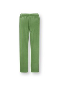 Groene fleecetruien met een elastische tailleband, rechte pijpen en een zachte textuur. Ontworpen voor comfort en casual draagcomfort.