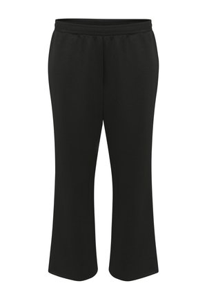 Zwarte sportieve broek met een elastische tailleband. De stof is zacht en soepel, met een rechte snit en afgewerkte randen.