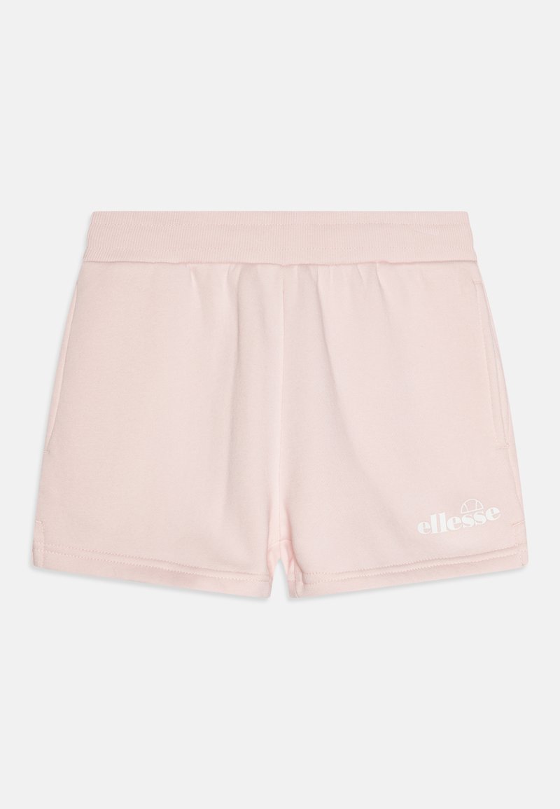 Ανοιχτό ροζ βαμβακερές σορτς με ελαστική μέση, διαθέτουν δύο πλαϊνές τσέπες και λευκό εκτυπωμένο λογότυπο στο αριστερό μηρό. Λείος υφασμάτινος τύπος.