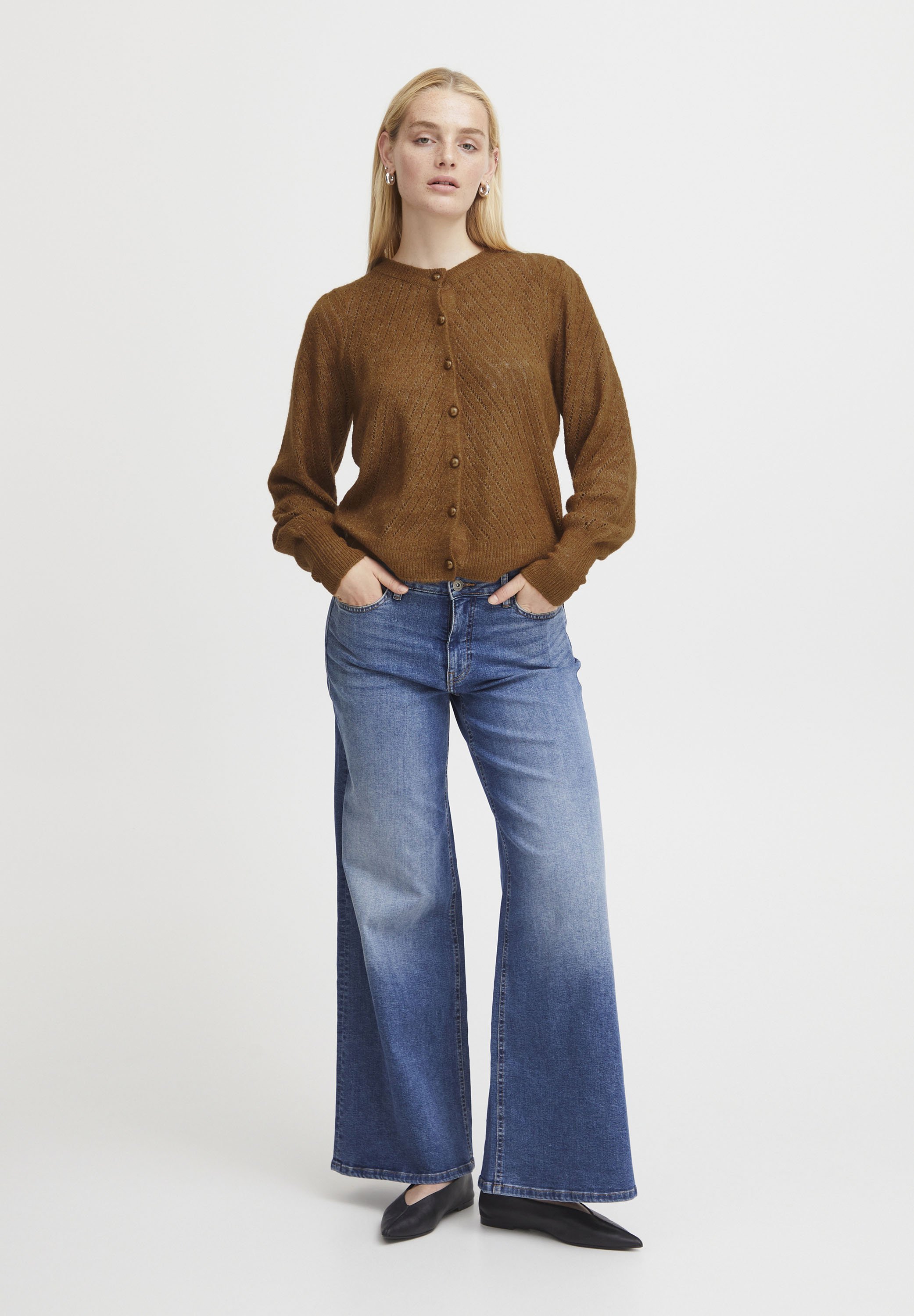 ICHI Damen Strickjacke – Aus Baumwolle, Mit Strukturmuster