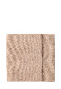 Beežide tooniga kootud kangas, ruudukujuline, pehme tekstuur ja ühel küljel peen sooniline detail, minimalistlik ja neutraalne disain.