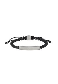 Pulsera de cordón negro con cuentas redondas de piedra de lava, equipada con un detalle de barra metálica plana y un cierre ajustable para personalizar el tamaño.