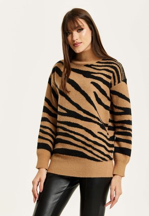 ZEBRA PATTERN HIGH NECK - Jumper - brown