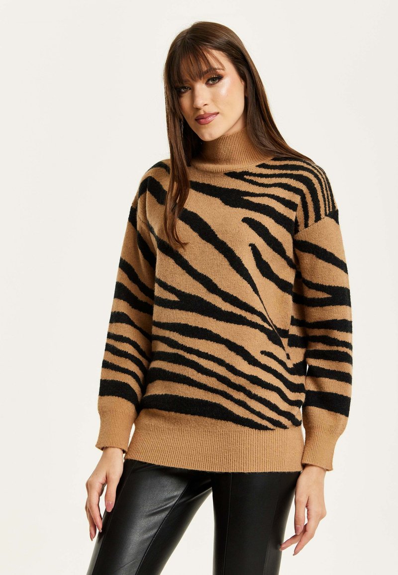 Liquorish ZEBRA PATTERN HIGH NECK - Jumper - brown