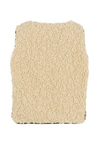 Gilet in pile di colore crema, con una superficie morbida e un design semplice senza maniche. Nessun hardware o accento visibile.