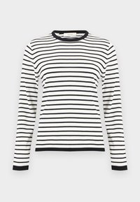 Μπλούζα με μακριά μανίκια και ρίγες σε λευκό και μαύρο, με στρογγυλή λαιμόκοψη και ριμπ μανσέτες, κατασκευασμένη από μαλακό ύφασμα με κανονική εφαρμογή.