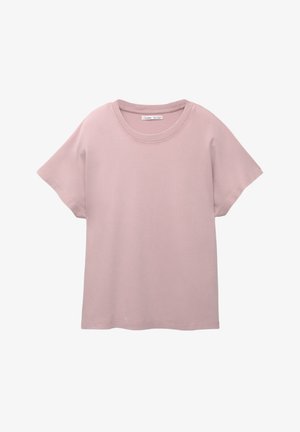 Lichtroze short-sleeve t-shirt van glad katoen. Heeft een ronde hals en een ontspannen pasvorm met een rechte afwerking aan de onderkant.