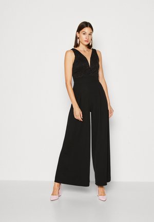 V NECK WIDE LEG - Jumpsuit - black