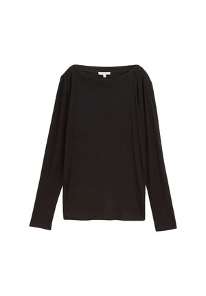Maglietta nera a maniche lunghe realizzata in tessuto morbido, con un ampio scollo, vestibilità comoda e cuciture minime per un'estetica pulita.