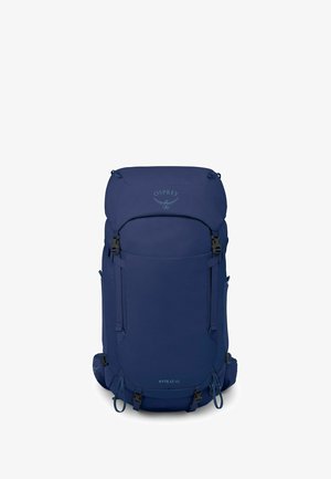 Sac à dos de randonnée Osprey Kyte LT 45 bleu foncé avec plusieurs sangles, poche avant et compartiment principal à chargement par le dessus.