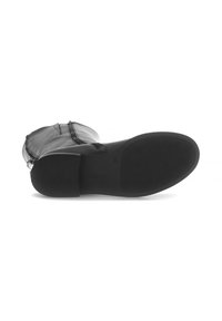 Schwarze Leder-Stiefelette mit strukturiertem Sohlen. Verfügt über einen Reißverschluss an der Seite und eine glatte Oberfläche im oberen Bereich.
