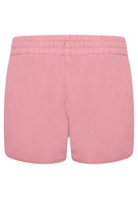Pantalones cortos rosas con cinturilla elástica, fabricados en tejido ligero. Textura suave sin patrones o acentos visibles.