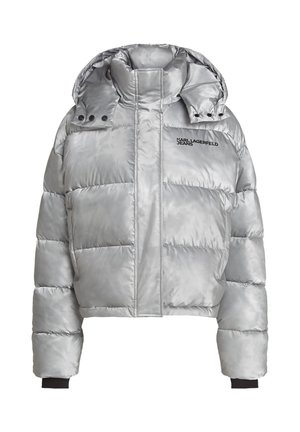 Karl Lagerfeld Jeans, KLJ CROPPED SHINY PUFFER - Μπουφάν από συνθετικό δέρμα - glacier grey