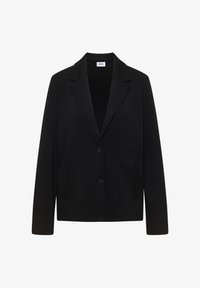 Blazer negra con solapas de muesca, dos botones frontales y dos bolsillos laterales, con la etiqueta "Cecil" en el interior del cuello.