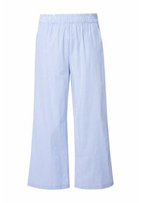Pantalons large rayés bleu clair et blanc avec une taille élastique, fabriqués dans un tissu doux. Caractérisés par une coupeDécontractée et droite.