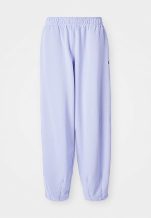 Heledad lilla spordipüksid elastse vöökoha ja kitsenevate jalgadega, millel on soonikkoes sääreotsad. Valmistatud pehmest ja hingavast kangast.