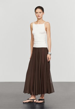 Massimo Dutti, FLOWING FLARED MIDI SKIRT - Gonna a campana - dark brown