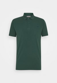 Donkergroen poloshirt van katoen, met klassieke kraag, drie knopen en een klein geborduurd logo op de borst.