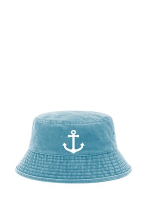 Light blue bucket hat with a white anchor symbol centered on the front, displayed on a white background.