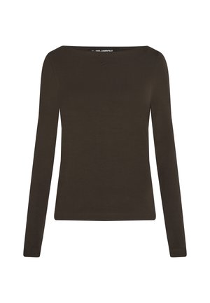 Langsleeve top in donkergroen, gemaakt van zachte stof. Heeft een bootneklijn en een aansluitende silhouet. Geen zichtbare patronen of accenten.