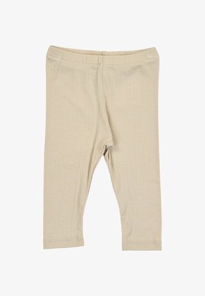 Beige geribbelde leggings met een elastische tailleband, met een strakke pasvorm en gestikte zomen voor duurzaamheid en comfort.