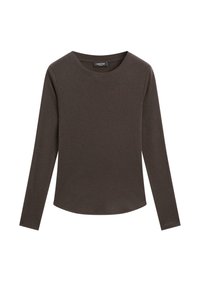 Bruine shirt met lange mouwen en een ronde halslijn. Gemaakt van zacht materiaal, met een gladde textuur en minimalistisch ontwerp. Subtiel logo detail.