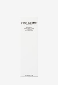 Grown Alchemist rakgel, vit låda med svart text, innehåller sandelträ och salvia, 2,5 oz / 75 ml. Enkelt, rektangulärt design.