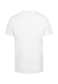 Balta trumpa rankove t-shirt marškiniai, pagaminti iš medvilnės, turi apvalią apykaklę ir lygią tekstūrą. Nėra grafikų ar raštų nugarinėje pusėje.