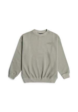 Hellgrauer Sweatshirt mit Rundhalsausschnitt, langen Ärmeln und kleinem "gstar"-Logo, das auf der linken Brust aufgestickt ist.