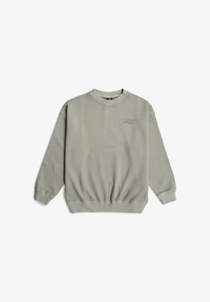 Sweat-shirt gris clair à col rond, manches longues, avec petit logo "gstar" brodé sur la poitrine gauche.