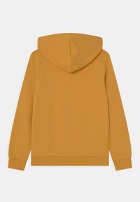 Felpa con cappuccio gialla senape, con polsini e orlo a coste, realizzata in un tessuto morbido e liscio, caratterizzata da una cucitura singola sul retro.
