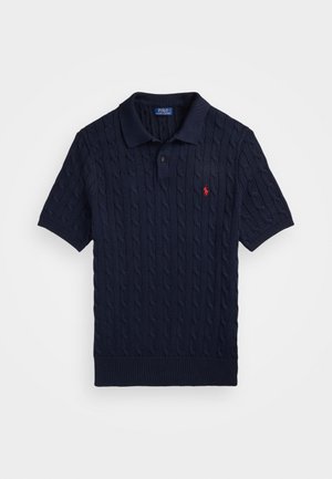 CABLE KNIT COTTON POLO COLLAR SWEATER - Polo - hunter navy