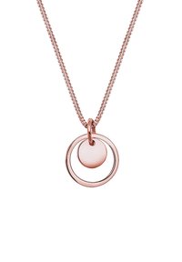 Ogrlica od ružičastog zlata s dvije povezane kružnice, jedna manja i puna, druga veća i šuplja, na tankom lancu.