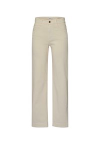 Crème kleurige, recht gesneden jeans met een knoopsluiting, vijf pockets en subtiele stiksels. Gemaakt van een zachte, duurzame stof.