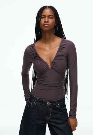 Bershka, V-NECK BODYSUIT - T-shirt à manches longues - grey
