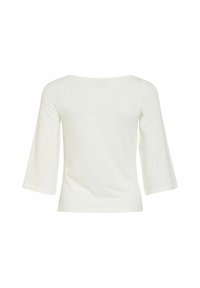 Balts garām piedurknēm tops ar kvadrātveida izgriezumu un zvana formu piedurknēm. Izgatavots no mīksta auduma ar gludu faktūru. Minimālistisks dizains.