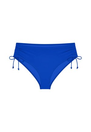 Modri bikini spodnji del za ženske z nastavljivimi stranmi in gladkim, oprijetim dizajnom.