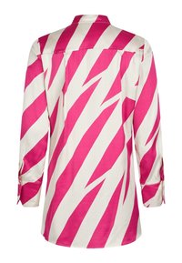 Chemise à manches longues en crème avec des rayures zigzag roses audacieuses, dotée d'un col classique et de poignets boutonnés. Tissu lisse et léger.