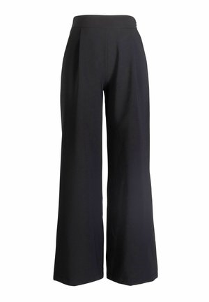 Juodos, aukšto juosmens, plačios kelnės su priekine klostė ir aptempta liemene.