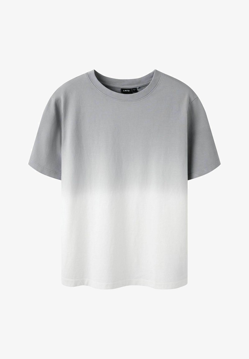 Šedobílý gradient tričko s krátkým rukávem, kulatým výstřihem, vyrobené z měkkého materiálu, s hladkou texturou a minimalistickým designem.