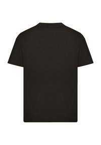 Black short-sleeve t-shirt made of cotton. Features a crew neck and a straight hem. Simple design with no visible logos or patterns.