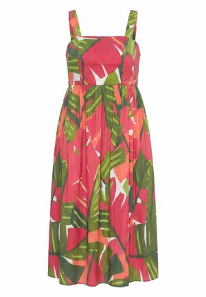 Ulla Popken, PINK PALM SMOCKED SLEEVELESS DRESS - Robe de jour - pink