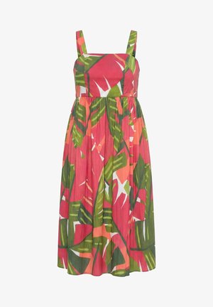 Ulla Popken, PINK PALM SMOCKED SLEEVELESS DRESS - Robe de jour - pink