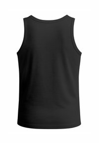 Black sleeveless tank top with a round neckline. Smooth texture and regular fit, featuring no patterns or notable hardware details.