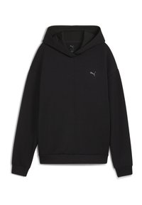 Sort langærmet hættebluse med Puma-logo på brystet, ribbede manchetter og nederkant, samt en afslappet pasform.