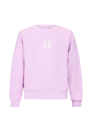 Felpa girocollo lilla con maniche lunghe e logo "RR" specchiato bianco al centro del petto.