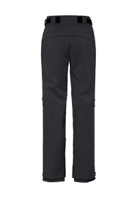 Pantalons de ski noirs imperméables avec taille ajustable, jambes droites, poignets renforcés et poches latérales. Fabriqués à partir d'un matériau durable et léger.